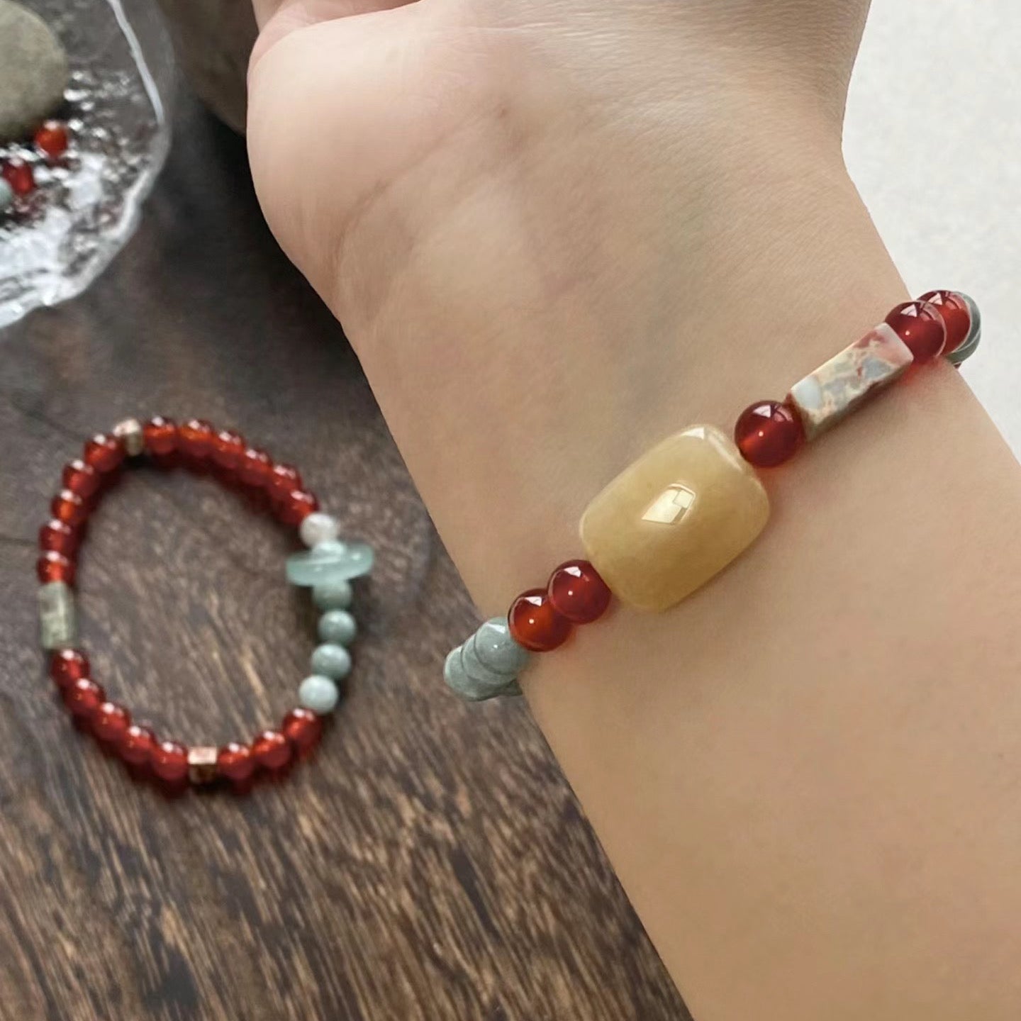 Handmade Natural Stone Bracelet - Looking for plums in the snow