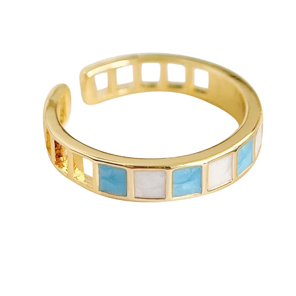 Vintage Blue and White Enamel Open Ring