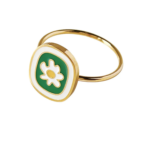 Handcrafted Enamel Daisy Ring