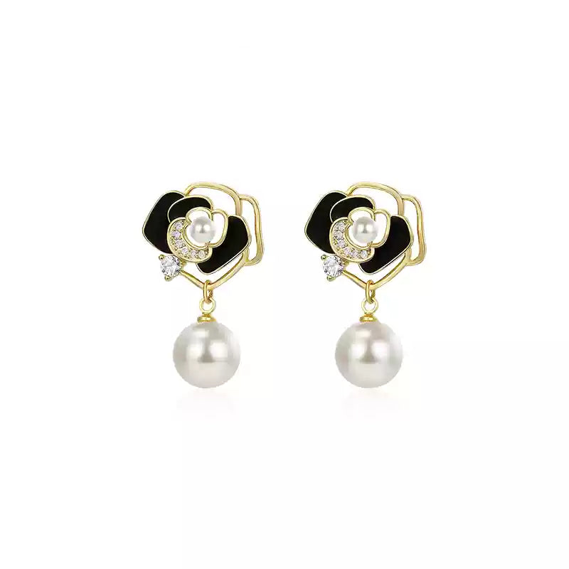 Camellia Pearl Drop Earrings
