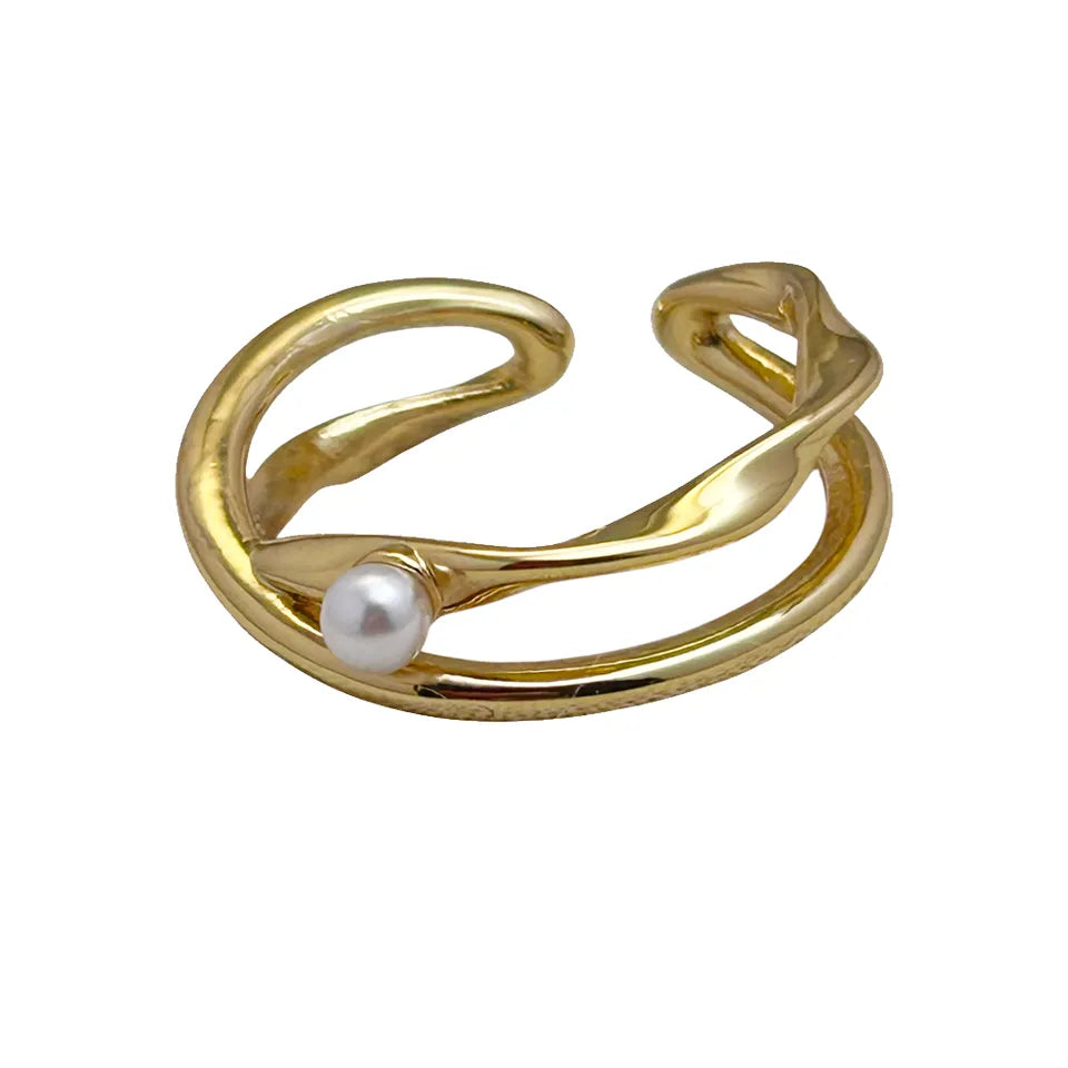 Geometric Pearl Cross Ring