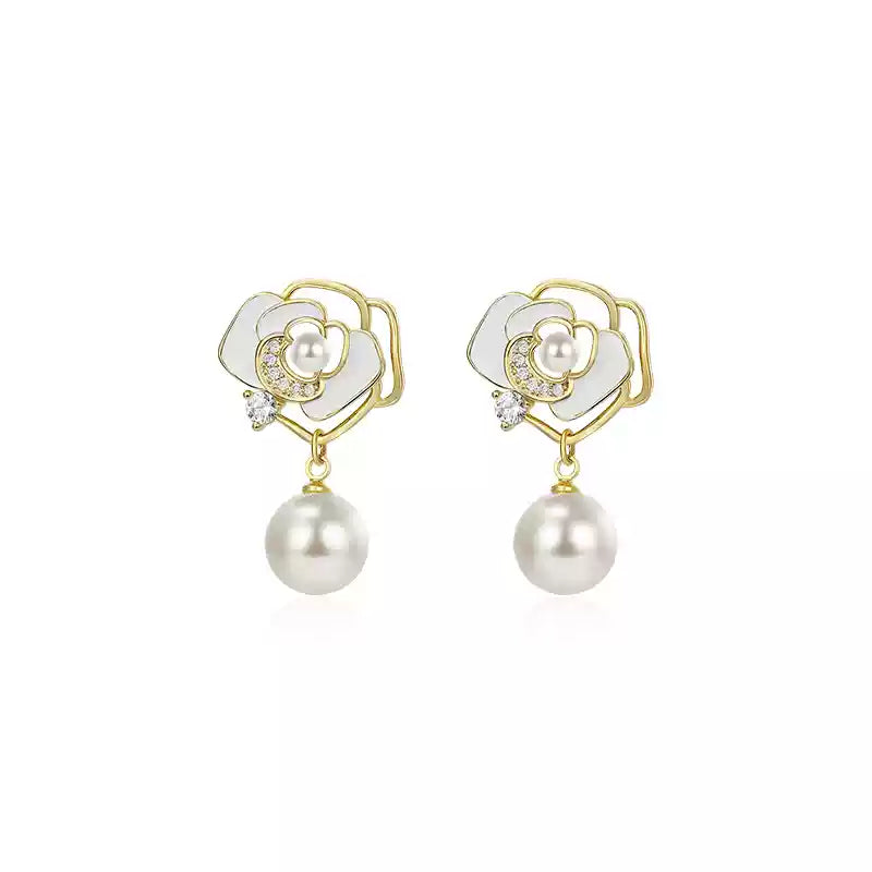 Camellia Pearl Drop Earrings