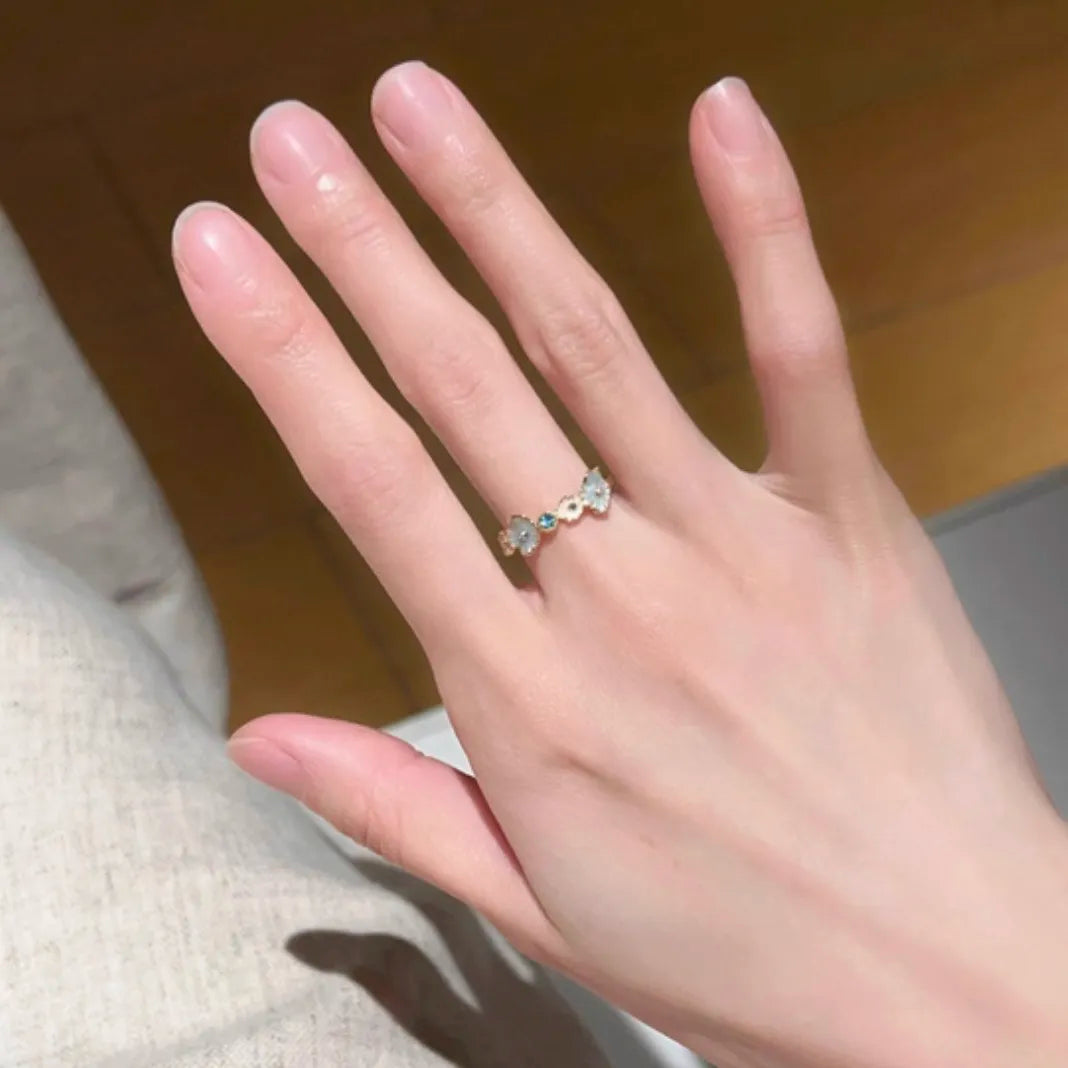 Enamel Flower Ring with Blue Zircon