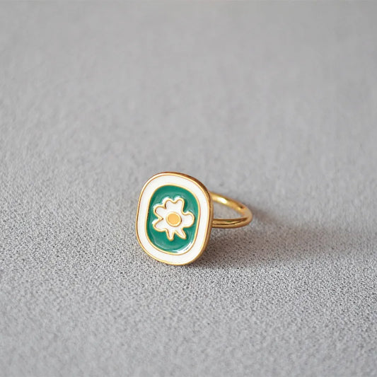 Handcrafted Enamel Daisy Ring