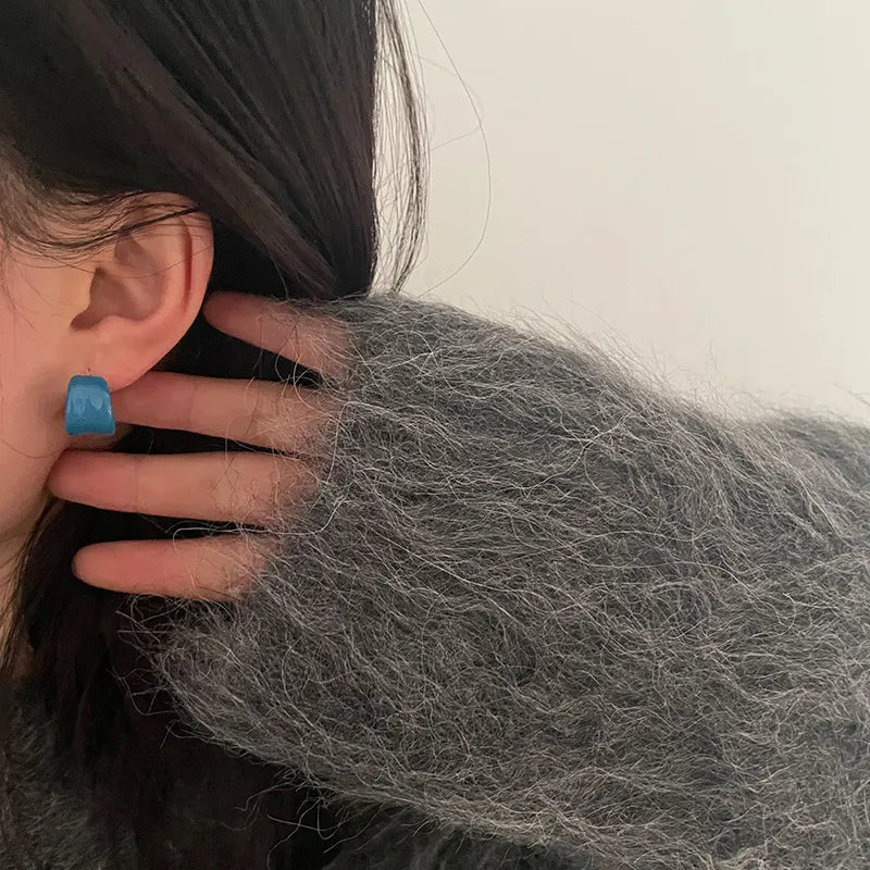 Vintage Deep Blue Enamel C-shaped Earrings