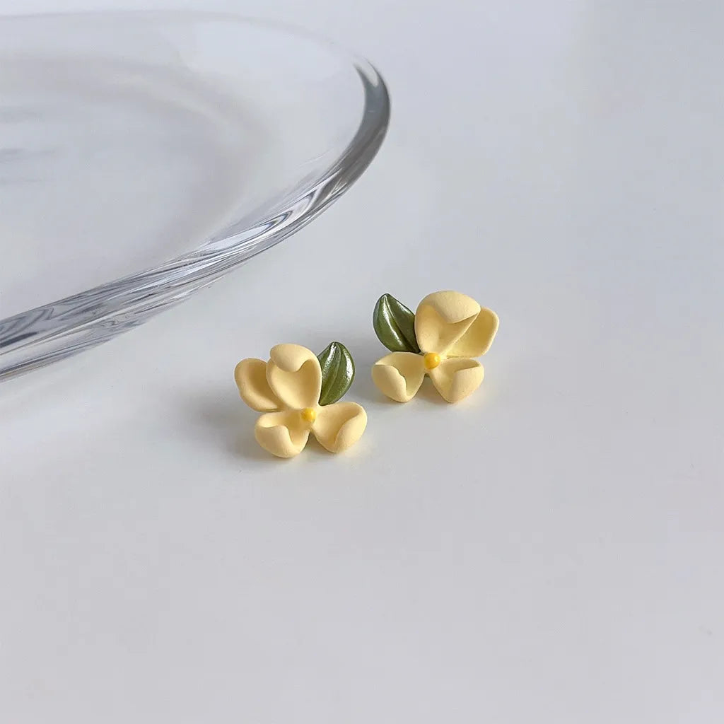 Bohemian Fresh Gardenia Flower Enamel Stud Earrings