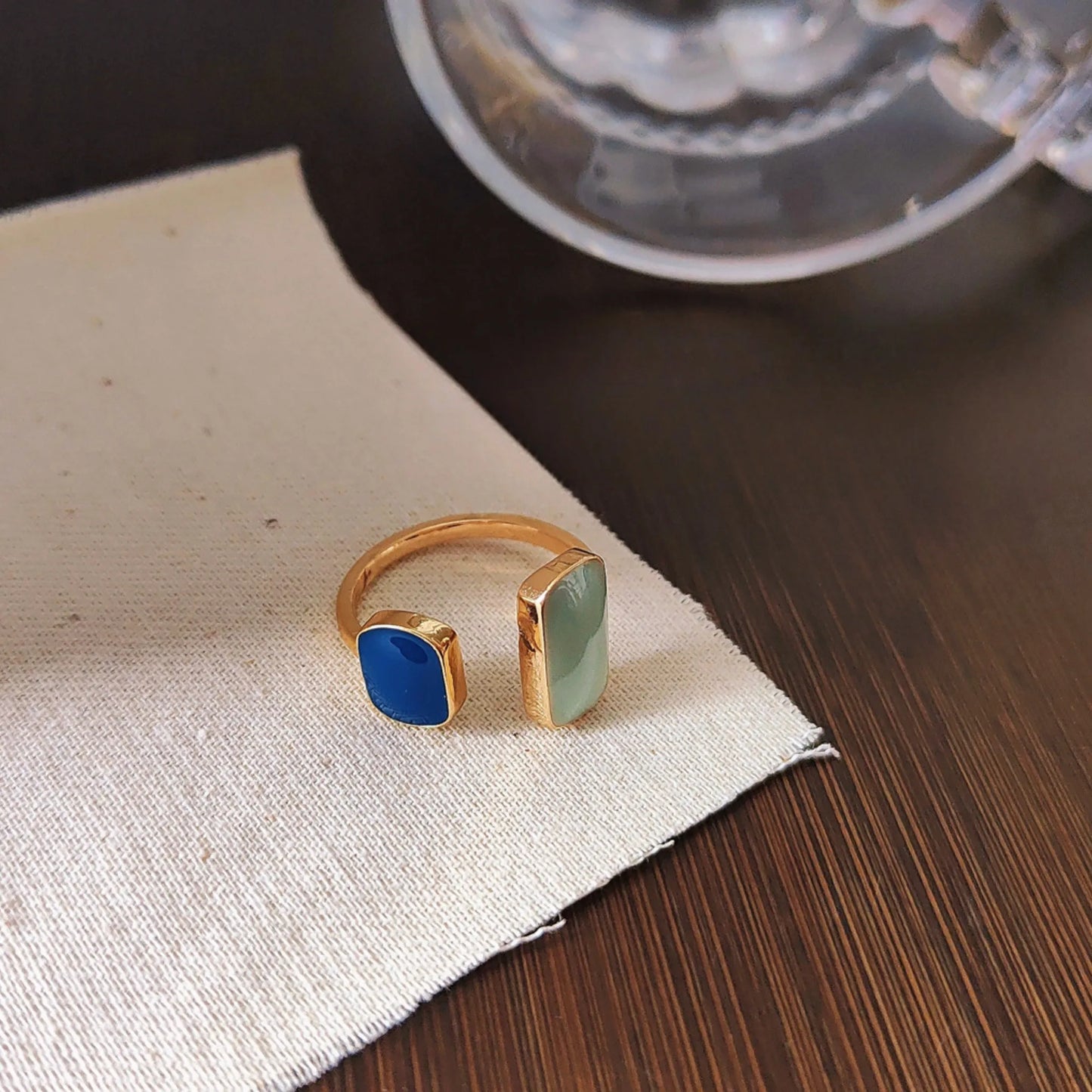 Elegant Blue Enamel Open Ring