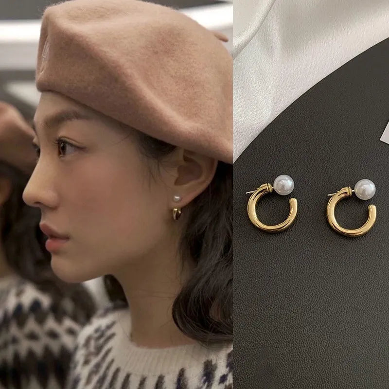Minimalist C-shaped Pearl Earrings