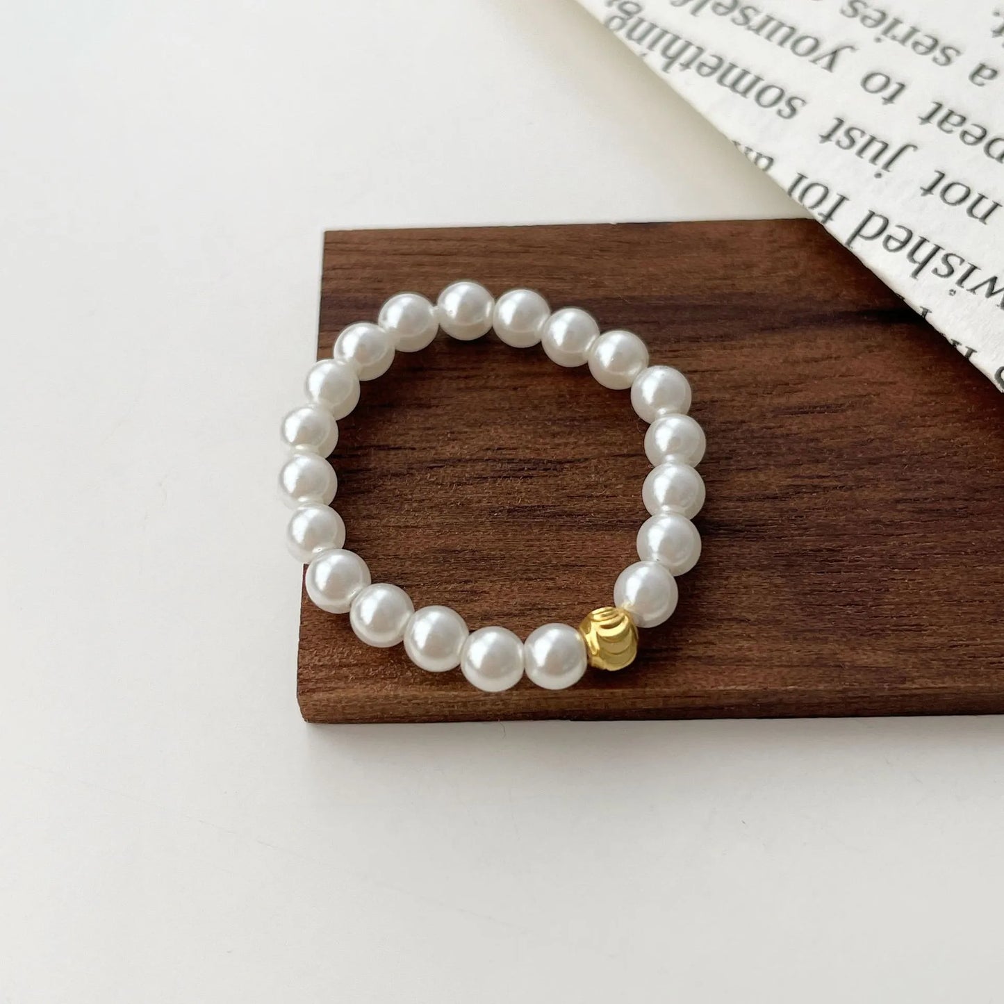 Handcrafted Beaded Pearl Ring with Gold Bead