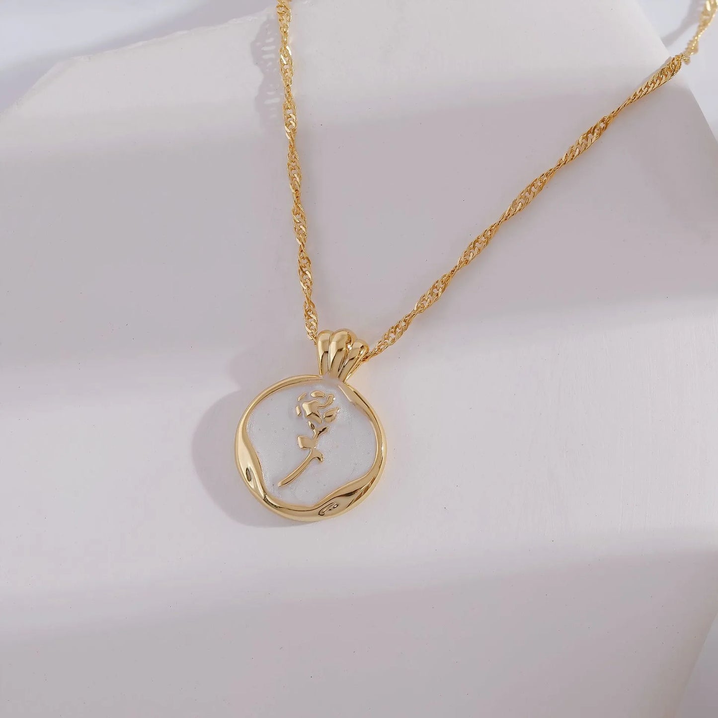 Enamel Rose Necklace - French Luxe Style Pendant