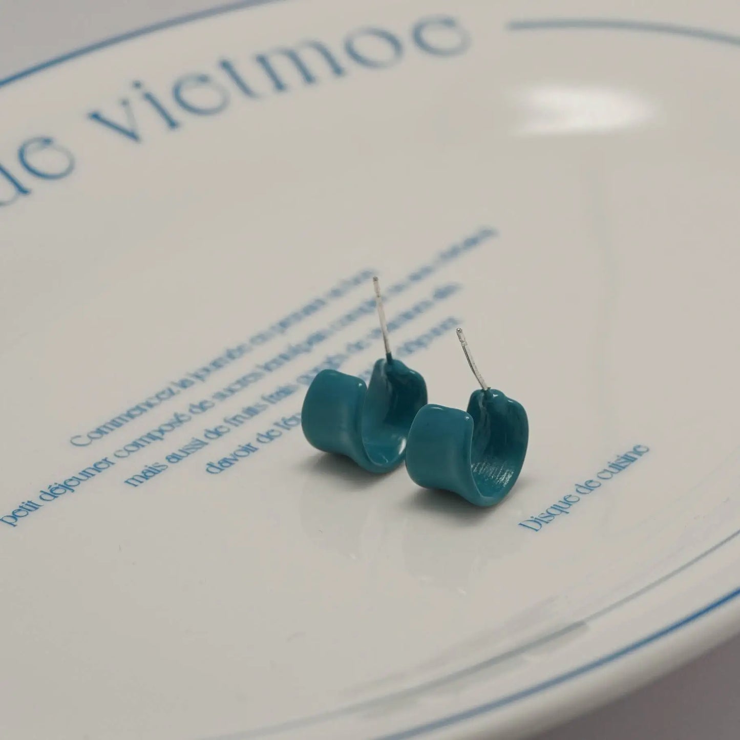 Vintage Deep Blue Enamel C-shaped Earrings