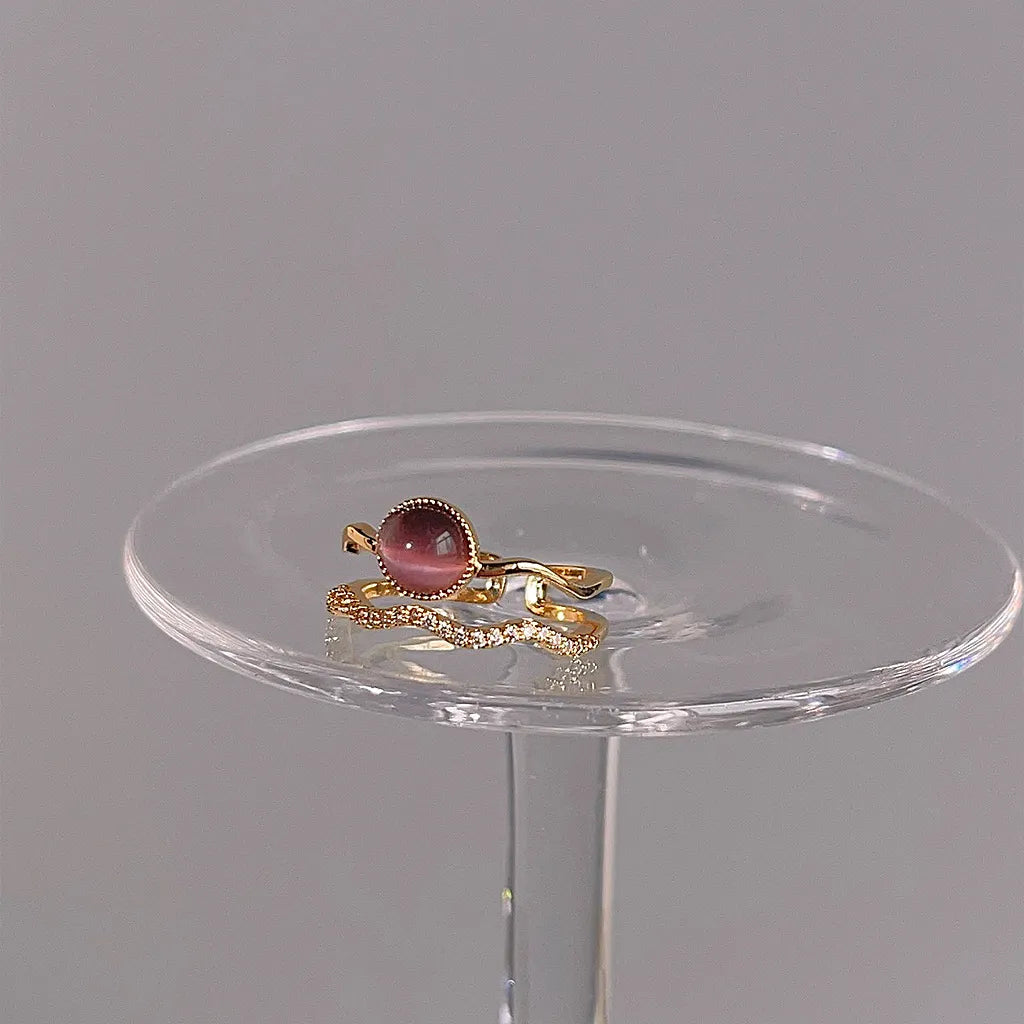 Cat's Eye Stone Ring with Cubic Zirconia Open Ring