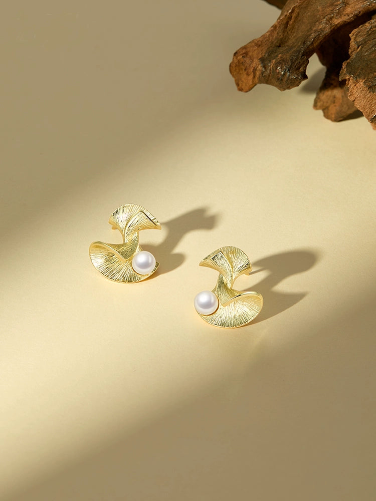 Ginkgo Leaf Pearl Earrings