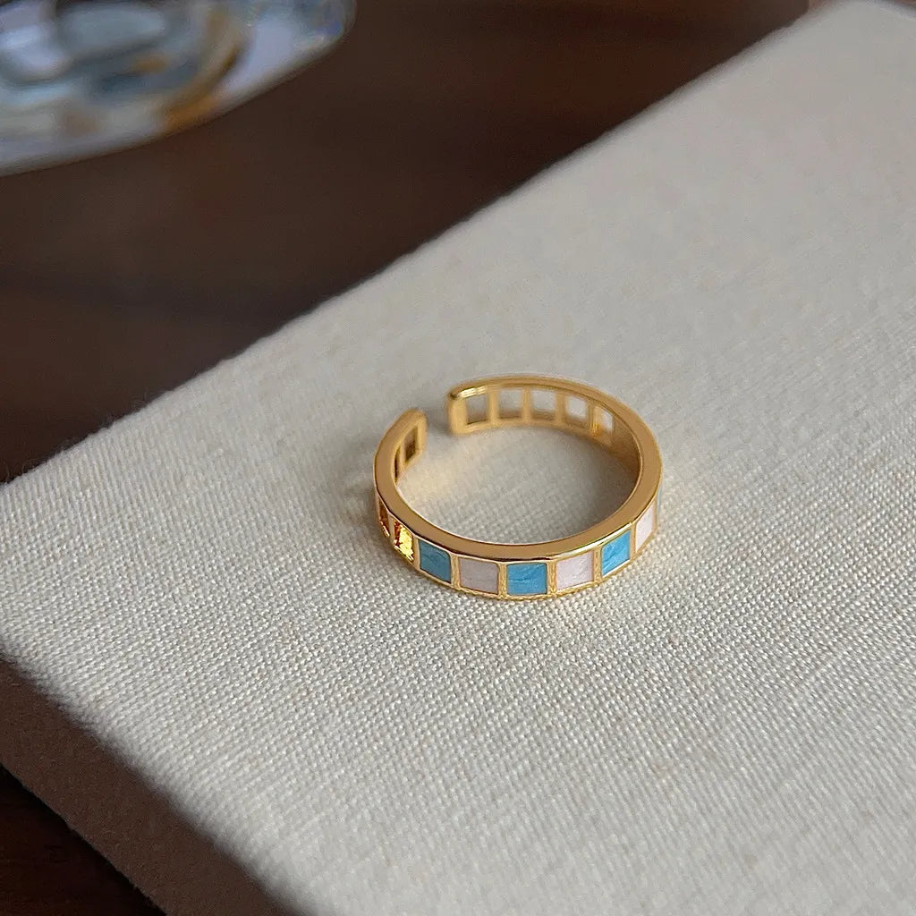 Vintage Blue and White Enamel Open Ring