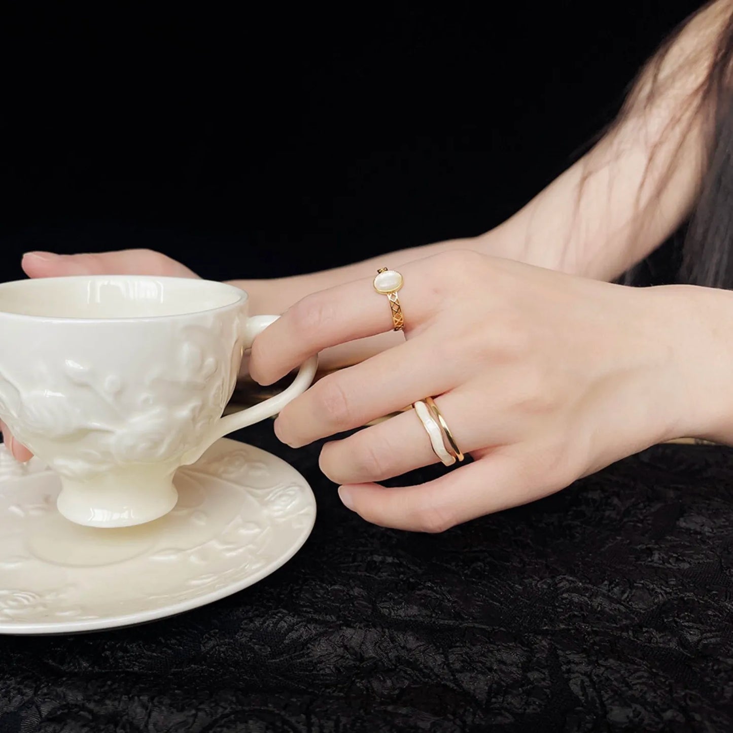 White Moonstone Cat's Eye Ring