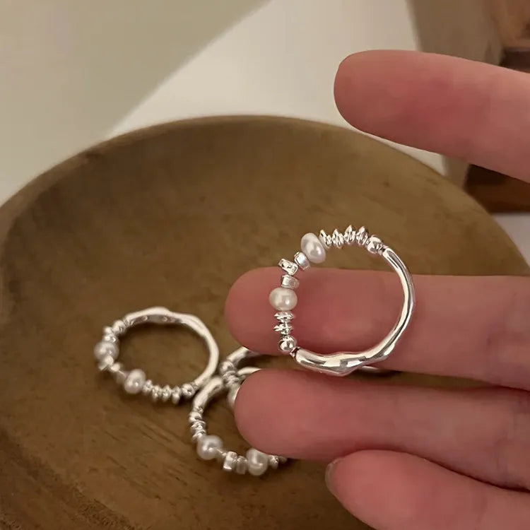 Irregular Silver Tone Pearl Ring