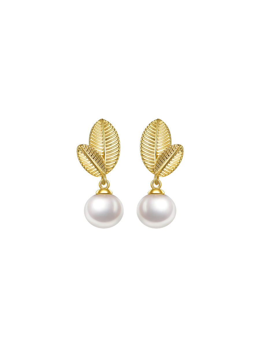 Vintage Leaf Pearl Drop Earrings