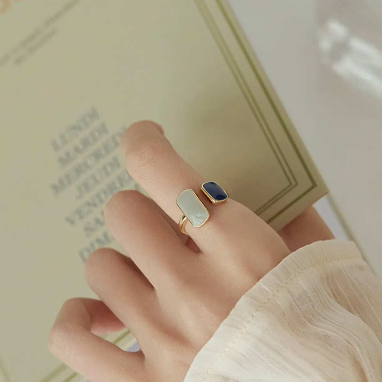 Elegant Blue Enamel Open Ring