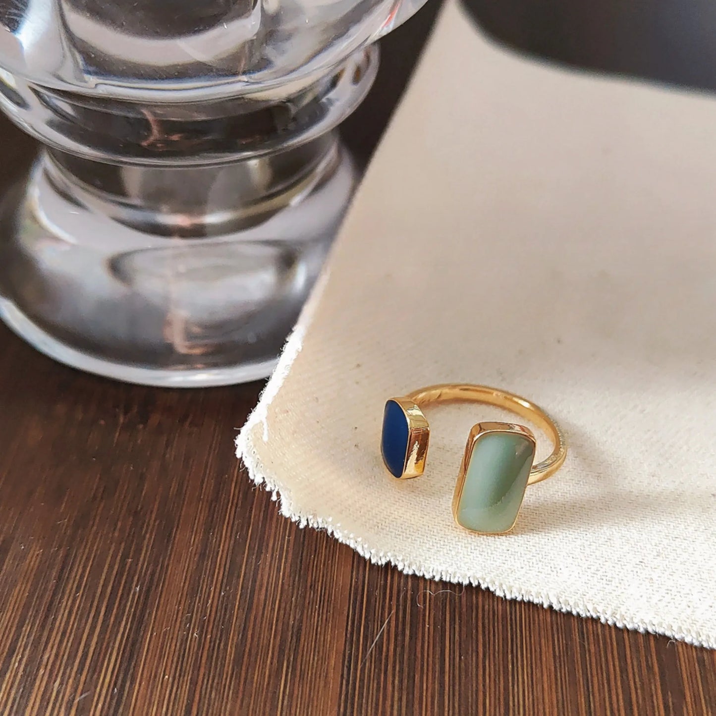 Elegant Blue Enamel Open Ring