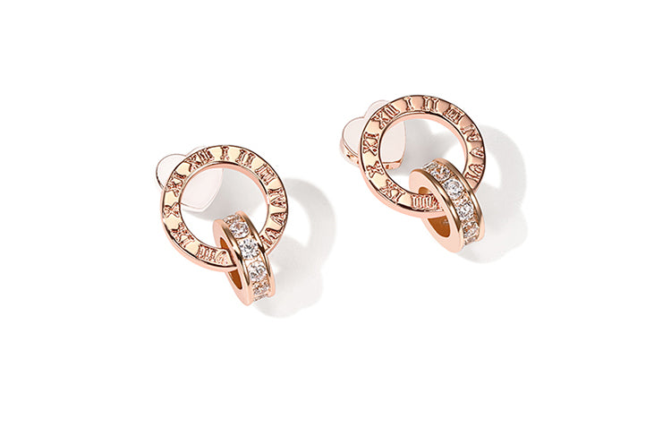 Roman Numeral Hoop Earrings - Rose Gold