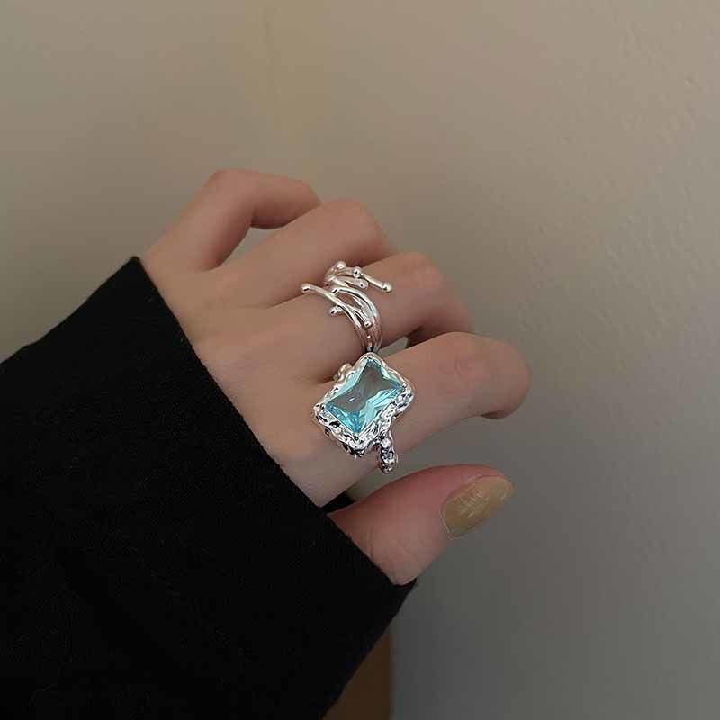 Geometric Square Zircon Open Ring