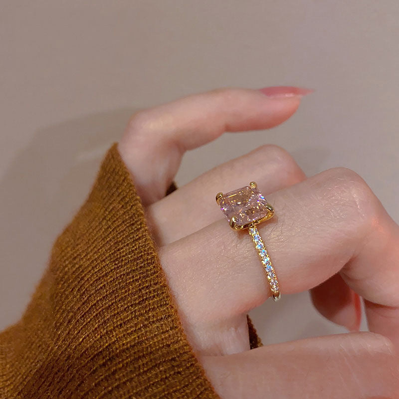 Pink Sugar Zircon Cubic Gemstone Ring