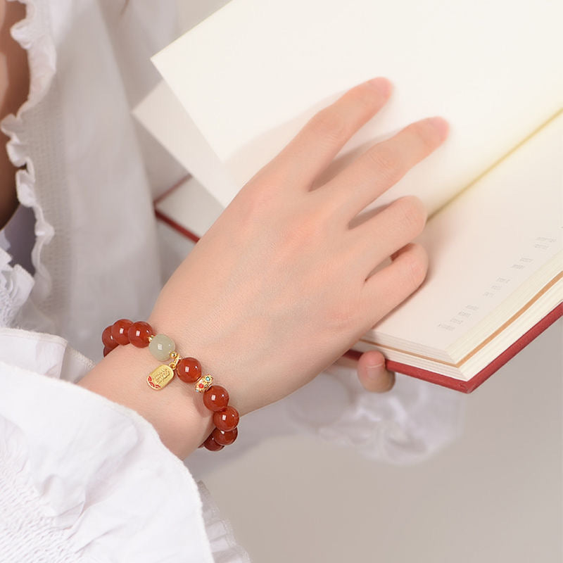 Red Crystal and Jade Bead Bracelet