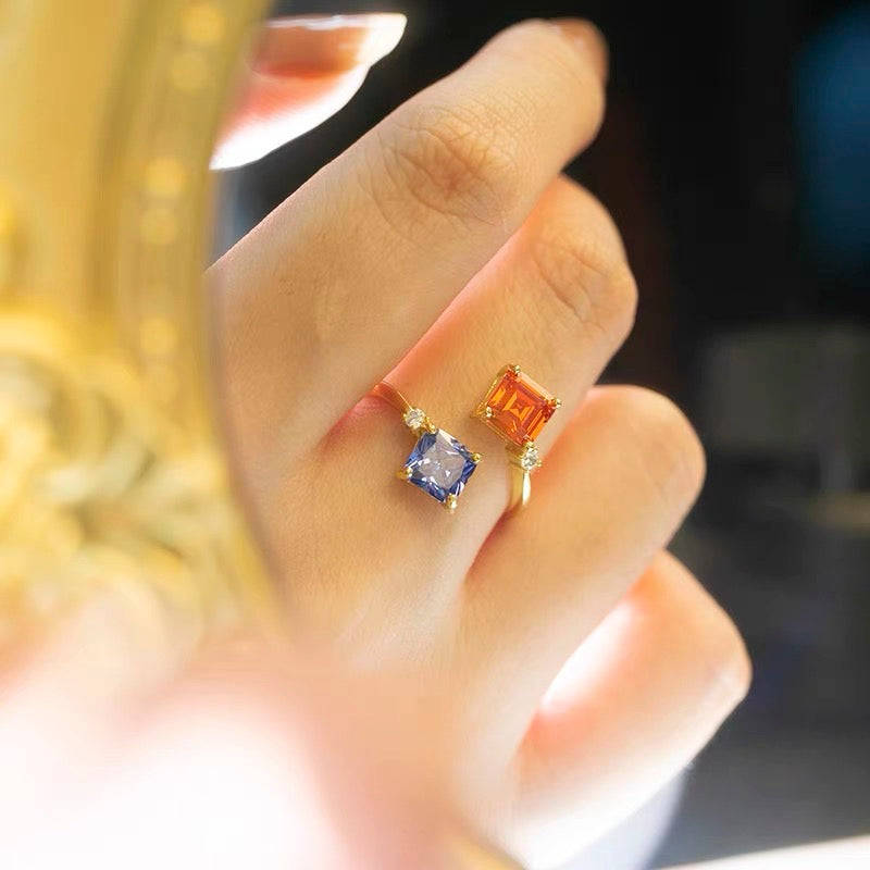 Fanta Stone and Tanzanite Double Stone 18K Gold-Plated Ring