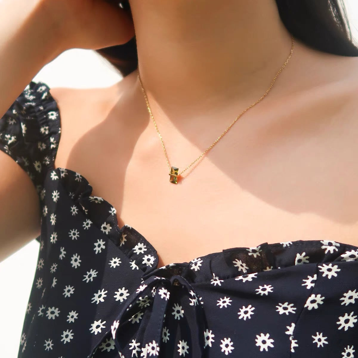 Olive Green Zirconia Balance Pendant Necklace