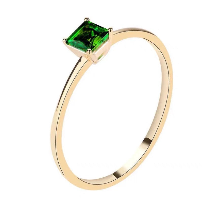 S925 Sterling Silver Green Garnet Colored Gemstone Ring