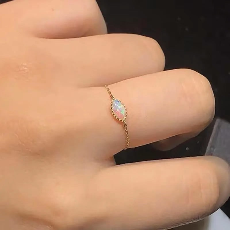 Opal S925 Silver Marquise Adjustable Chain Ring