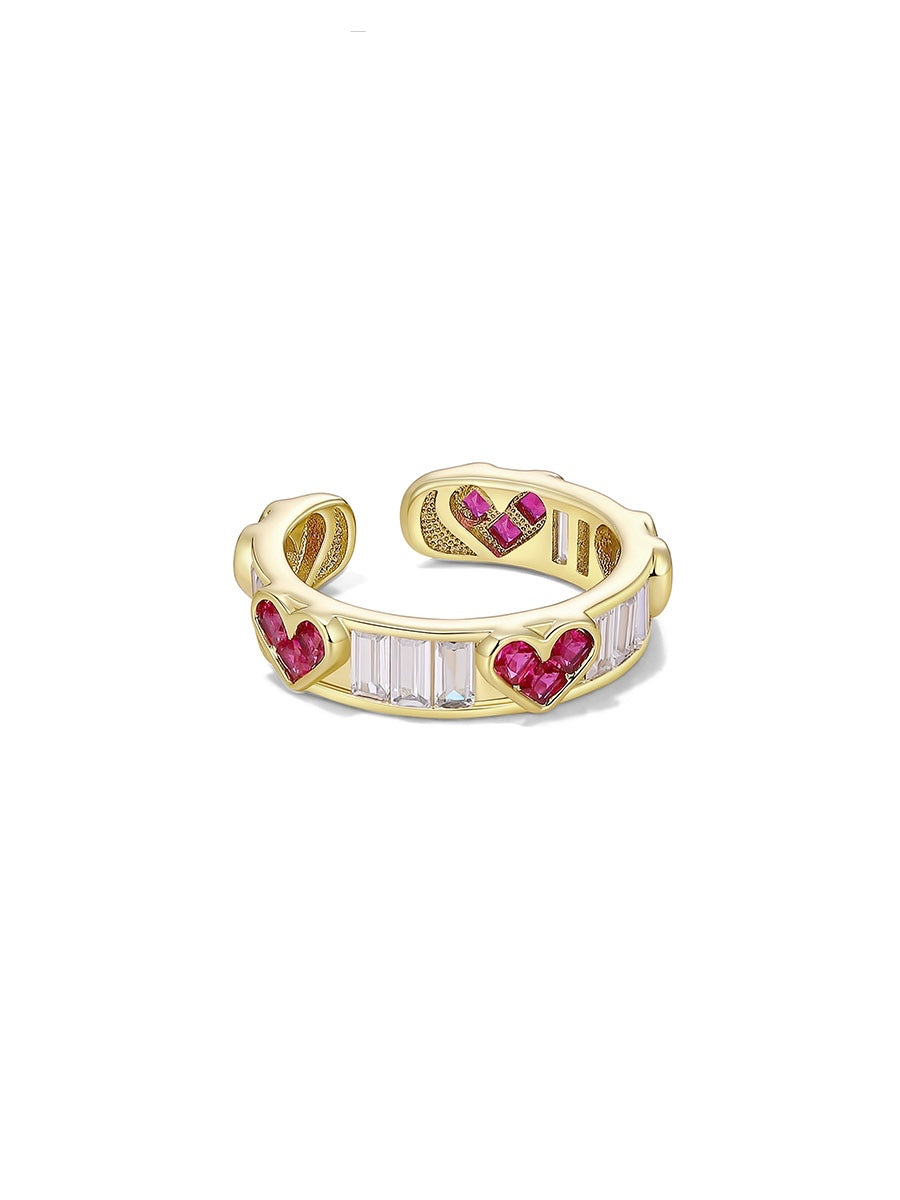 Heart Ring – Elegant Adjustable Open-Band with Artificial Gemstones