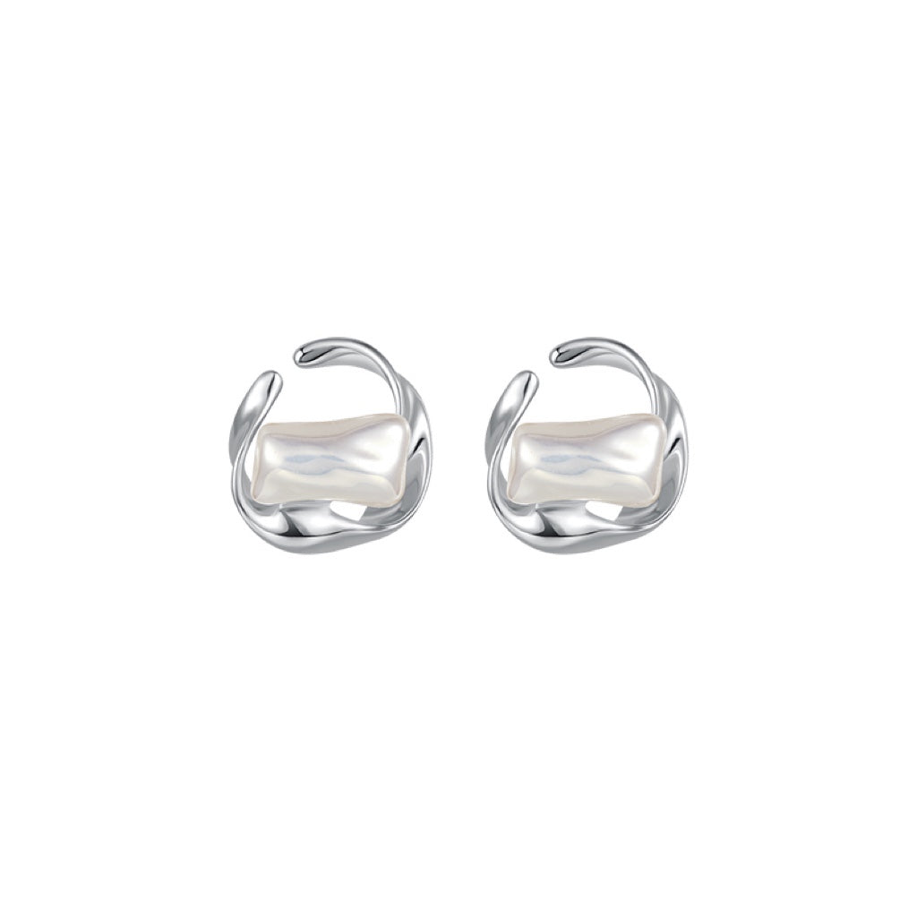 French-Style Silver Pearl Hoop Earrings for Women