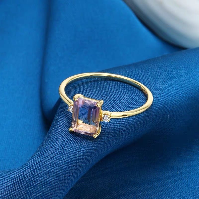 18K Gold-Plated Amethyst and Citrine Ring