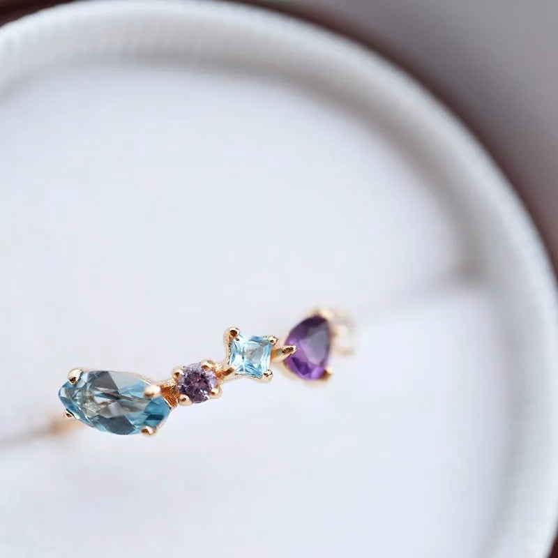 Topaz Amethyst Clear Crystal Ring