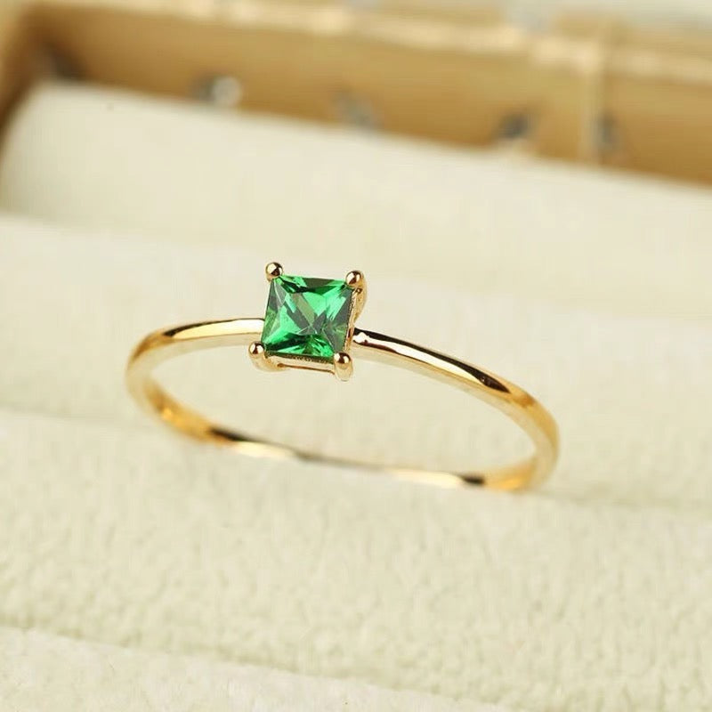 S925 Sterling Silver Green Garnet Colored Gemstone Ring