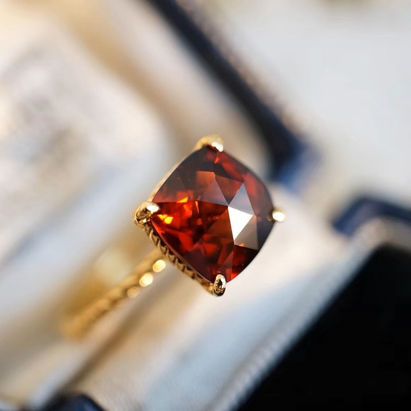 Red Garnet S925 Gold-Plated Twist Adjustable Ring