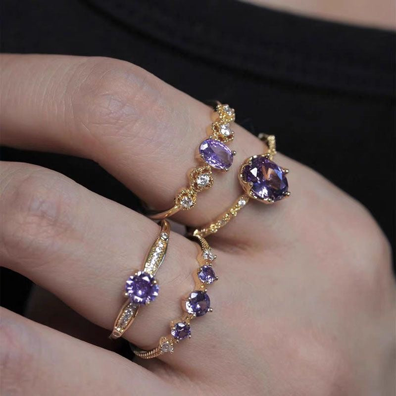 Sparkling Purple Adjustable Ring