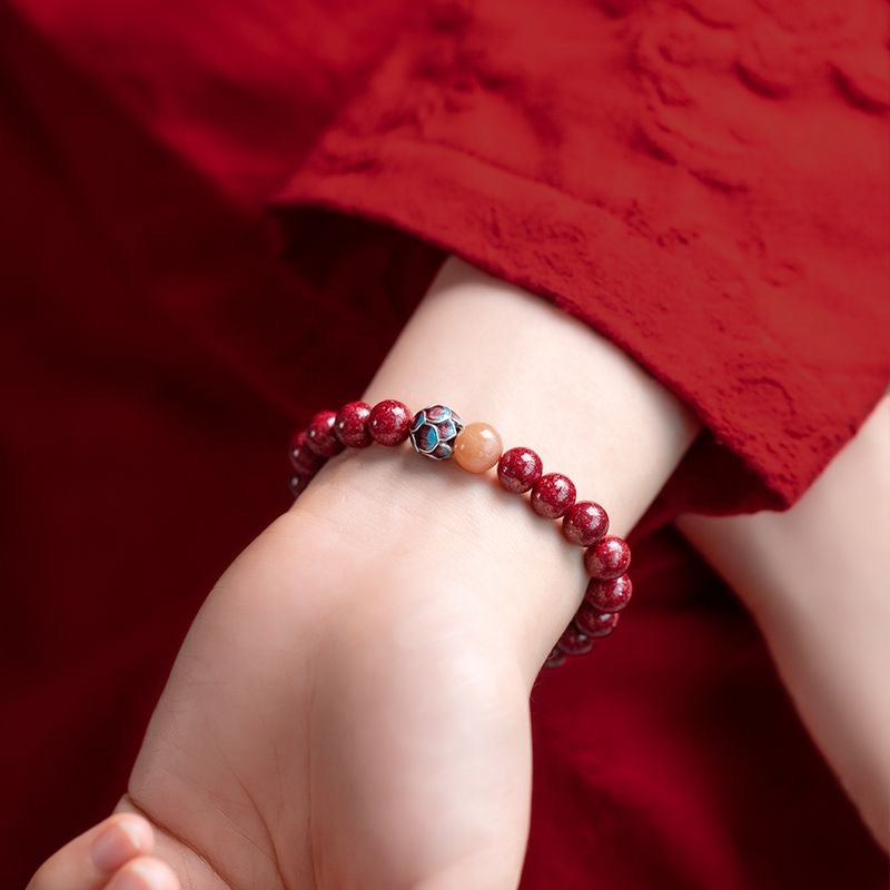 Cinnabar Lotus Bead Bracelet - Unisex Buddhist Prayer Beads for Wealth, Luck, and Protection