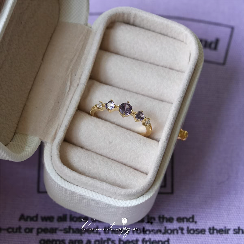 Sparkling Purple Adjustable Ring
