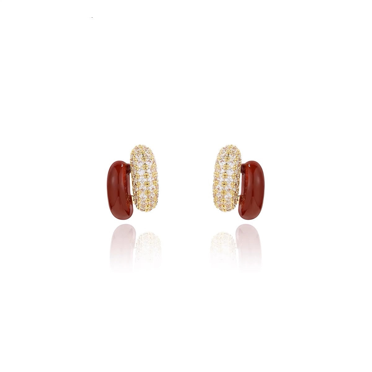 Red C-Shaped Stud Earrings