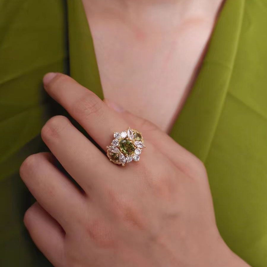 Vintage Olive Green Open Ring