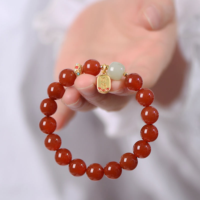 Red Crystal and Jade Bead Bracelet