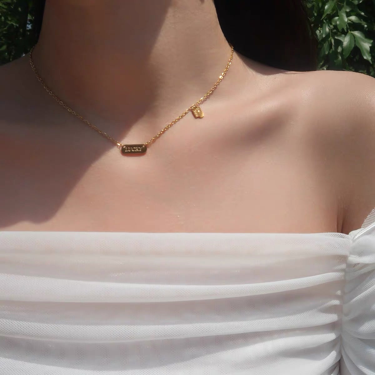 LUCKY Mini Square Pendant Necklace