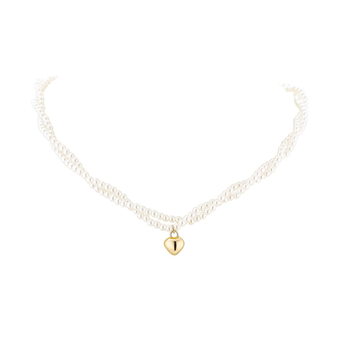 Double-Layer Wrap Pearl Heart Necklace