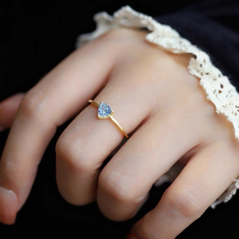 Natural Blue Topaz Triangle-Cut Ring