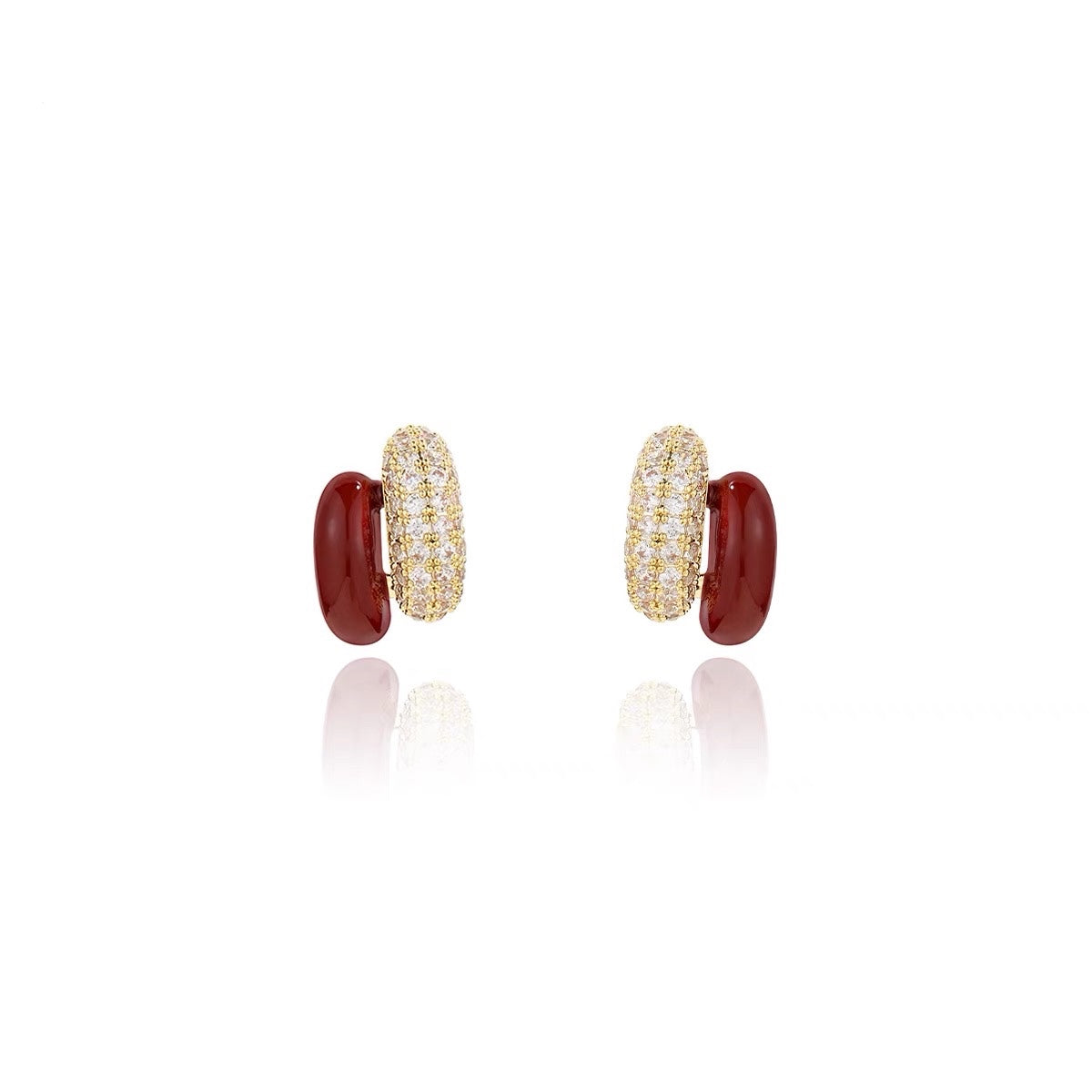 Red C-Shaped Stud Earrings