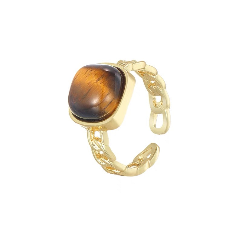 Adjustable Tiger Eye Gold Ring