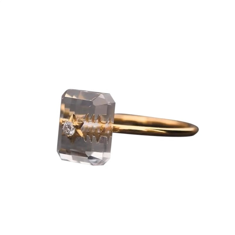 Transparent Zircon and Crystal Star Ring in S925 Sterling Silver