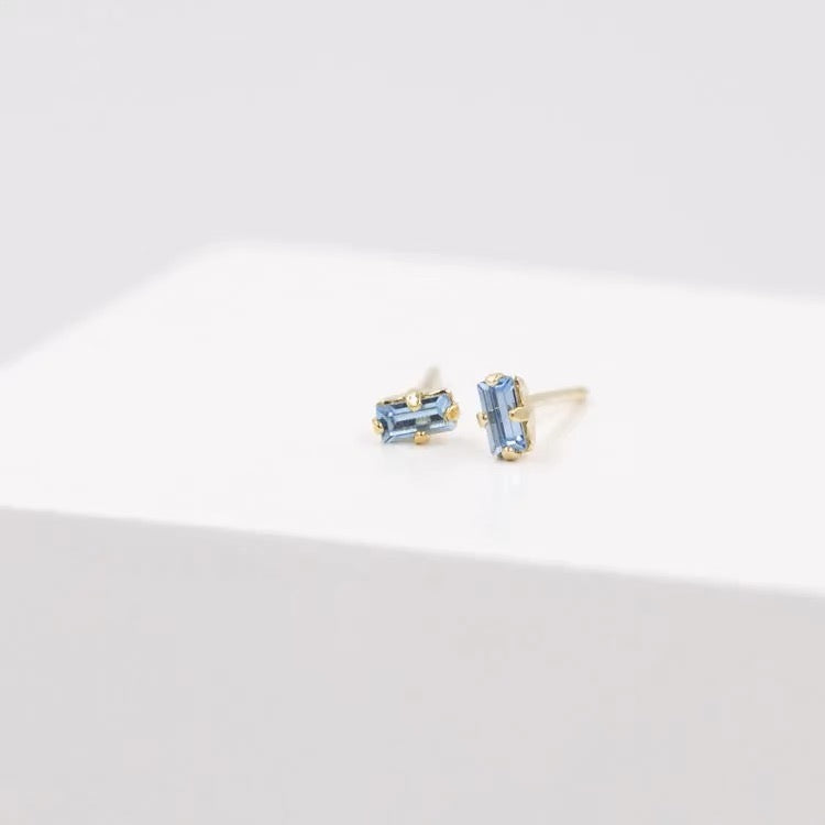 Sky Blue Rectangular Blue Crystal Gold-Tone Earrings